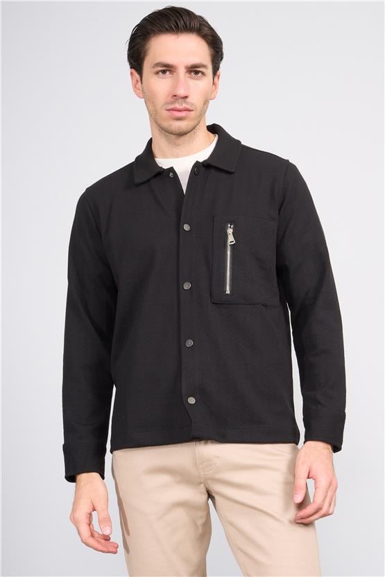 Troy Siyah Erkek Metrıx Cep Fermuarlı Gömlek Sweatshirt