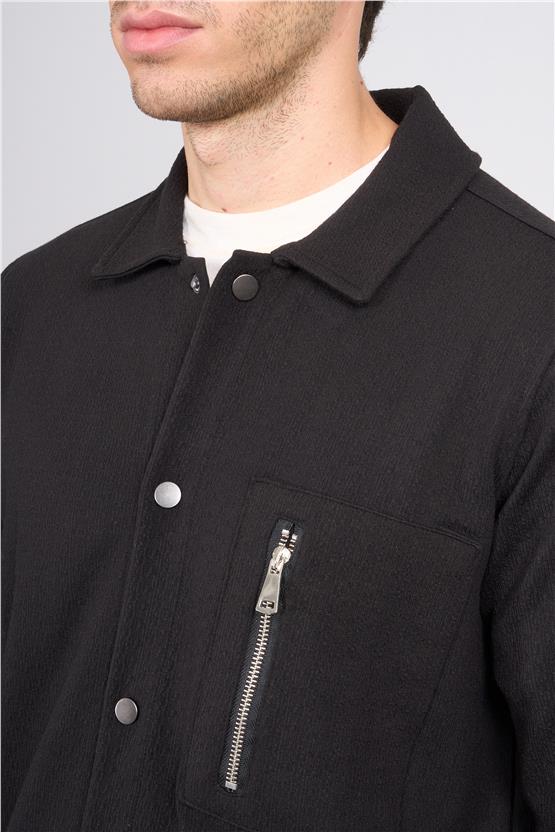 Troy Siyah Erkek Metrıx Cep Fermuarlı Gömlek Sweatshirt