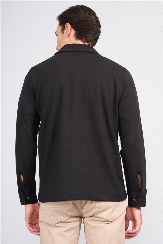 Troy Siyah Erkek Metrıx Cep Fermuarlı Gömlek Sweatshirt