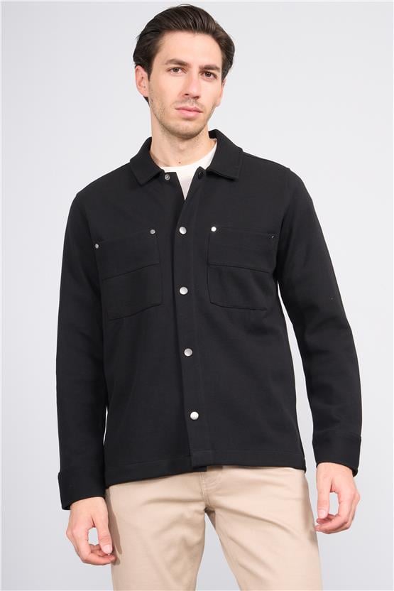 Troy Siyah Erkek Pike Cep Parçalı Gömlek Sweatshirt