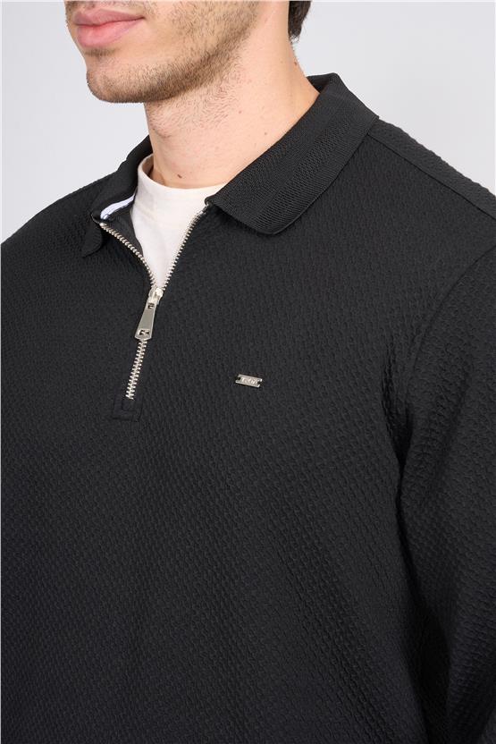 Troy Siyah Erkek Yelpaze Fermuarlı Sweatshirt