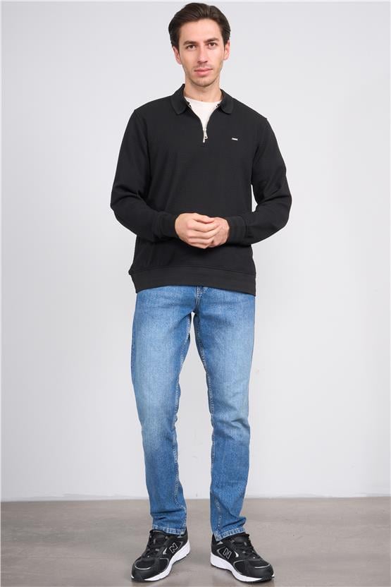 Troy Siyah Erkek Yelpaze Fermuarlı Sweatshirt