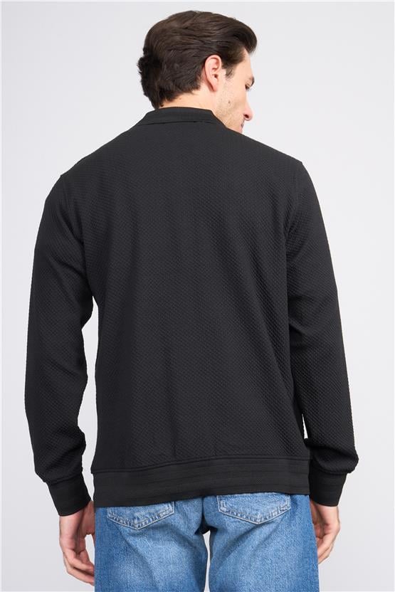 Troy Siyah Erkek Yelpaze Fermuarlı Sweatshirt