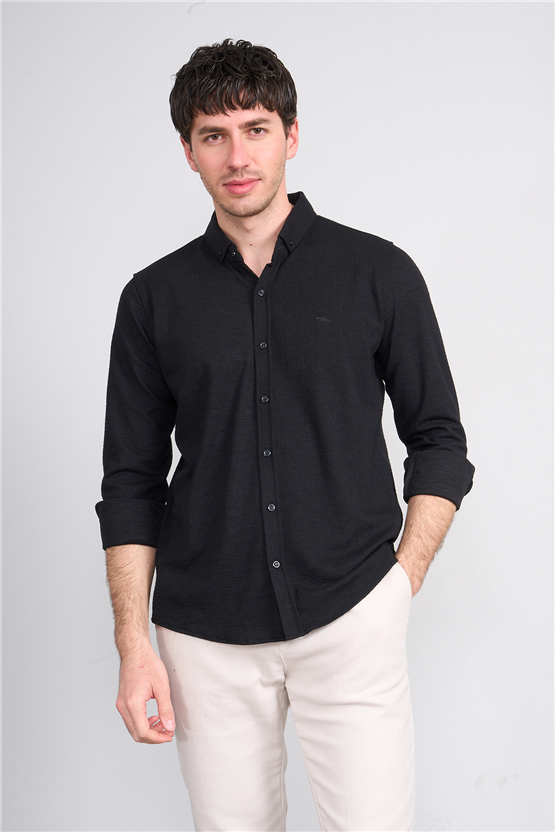 Troy Y26 26204 Siyah Erkek Kabuk Desen Uzun Kol Gom