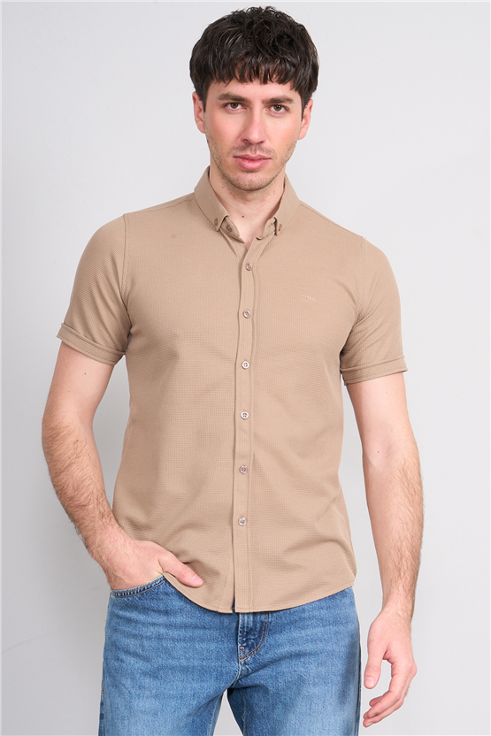 Troy Y26 26403 Kahve Erkek Waffle Kısakol Gömlek
