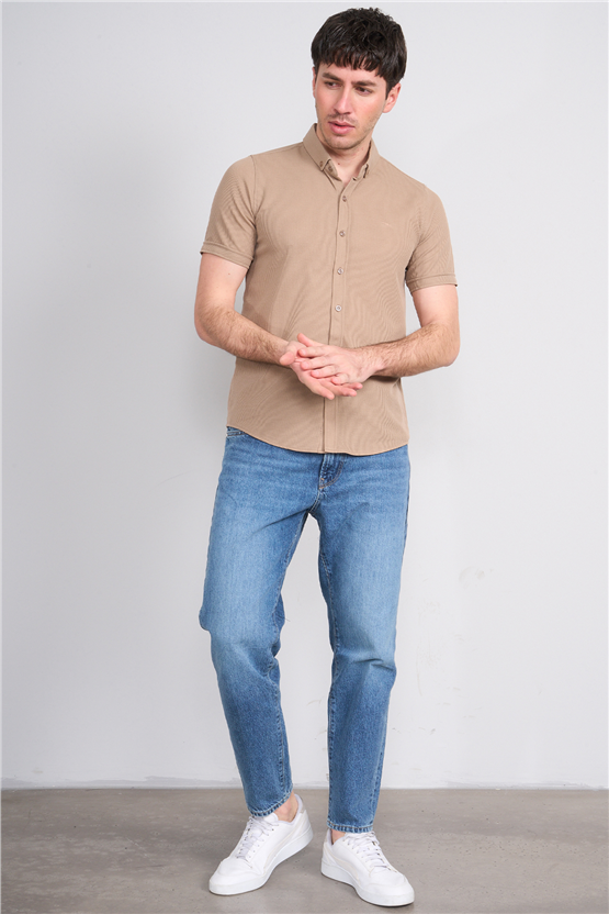 Troy Y26 26403 Kahve Erkek Waffle Kısakol Gömlek