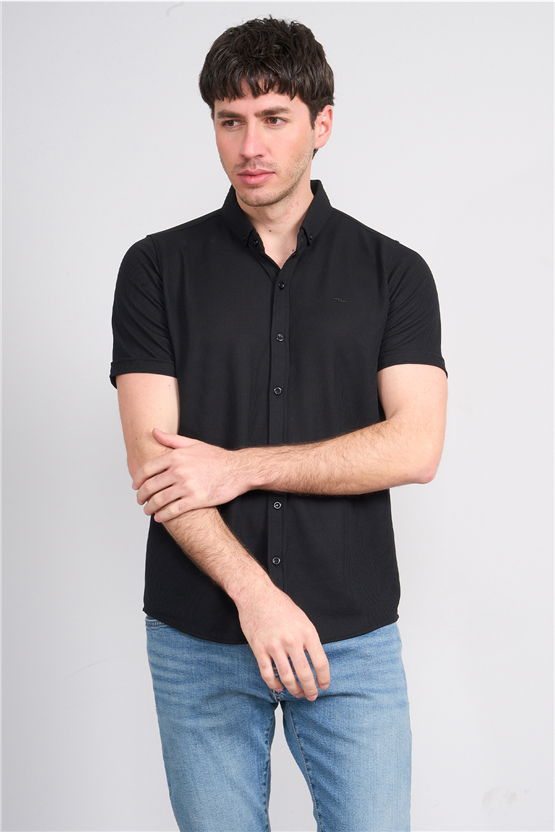 Troy Y26 26403 Siyah Erkek Waffle Kısakol Gömlek