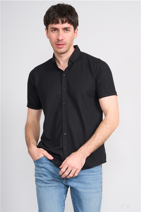 Troy Y26 26403 Siyah Erkek Waffle Kısakol Gömlek