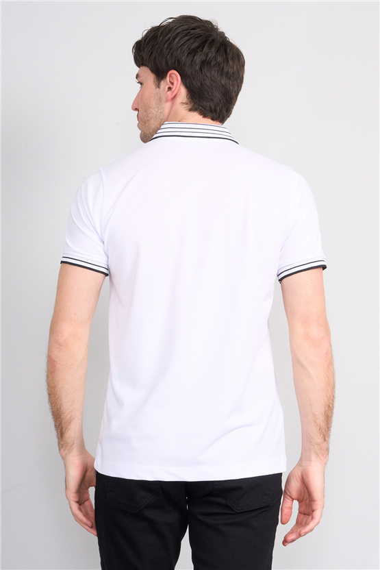 Troy Y26 26537 Beyaz Erkek Pepe Polo Yak.Cızgılı Fermuarlı T-Shirt