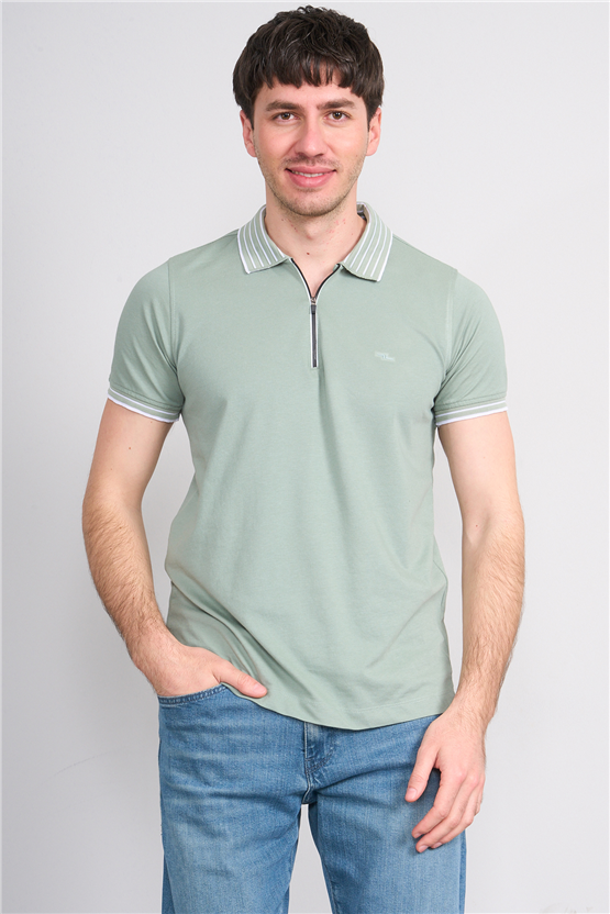Troy Y26 26537 Çağla Erkek Pepe Polo Yak.Cızgılı Fermuarlı T-Shirt