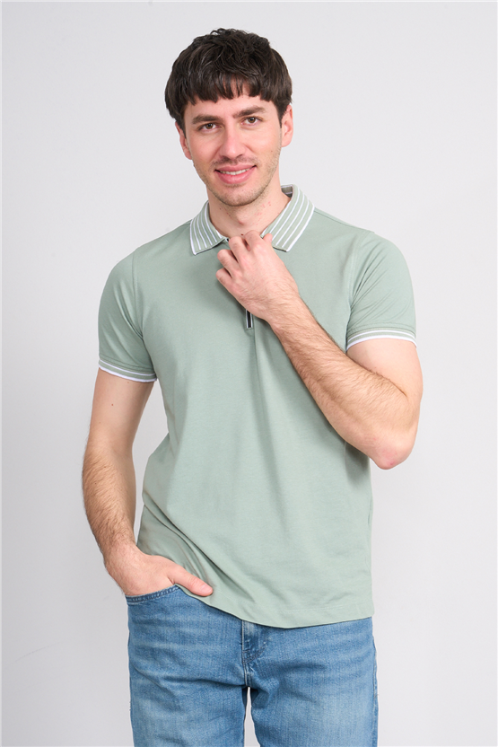 Troy Y26 26537 Çağla Erkek Pepe Polo Yak.Cızgılı Fermuarlı T-Shirt