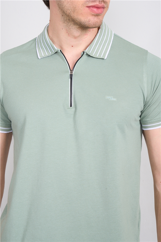 Troy Y26 26537 Çağla Erkek Pepe Polo Yak.Cızgılı Fermuarlı T-Shirt