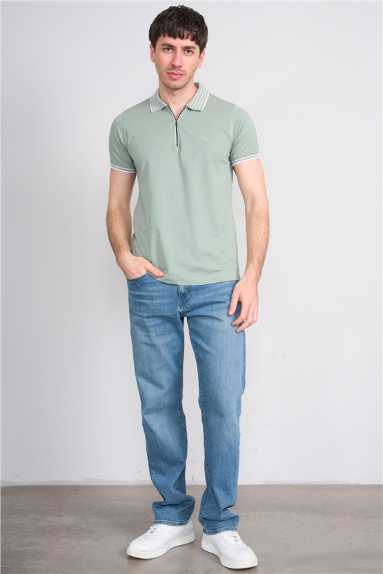 Troy Y26 26537 Çağla Erkek Pepe Polo Yak.Cızgılı Fermuarlı T-Shirt