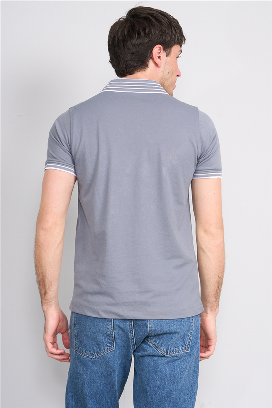 Troy Y26 26537 Füme Erkek Pepe Polo Yak.Cızgılı Fermuarlı T-Shirt