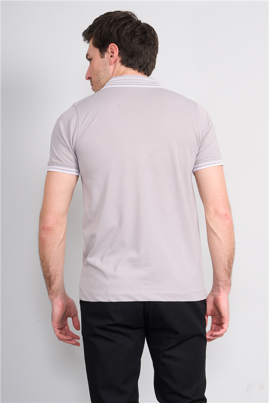 Troy Y26 26537 Gri Erkek Pepe Polo Yak.Cızgılı Fermuarlı T-Shirt