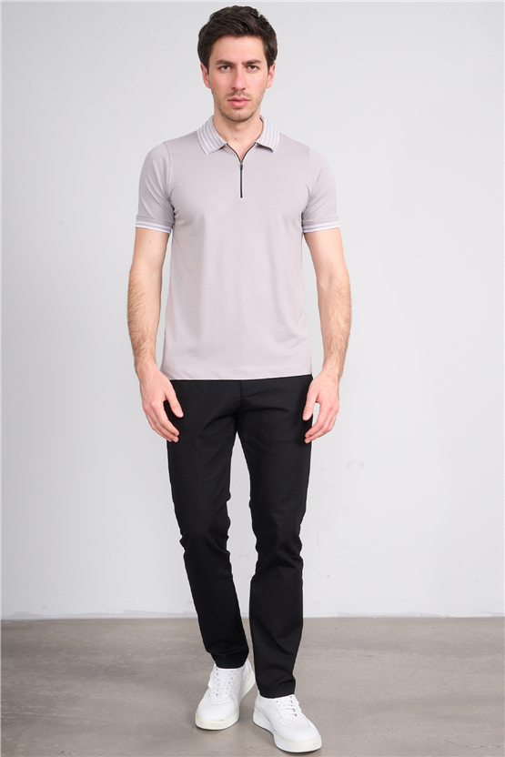 Troy Y26 26537 Gri Erkek Pepe Polo Yak.Cızgılı Fermuarlı T-Shirt