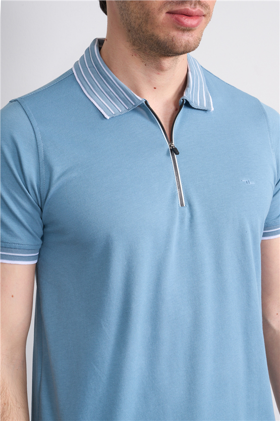 Troy Y26 26537 Prada Erkek Pepe Polo Yak.Cızgılı Fermuarlı T-Shirt