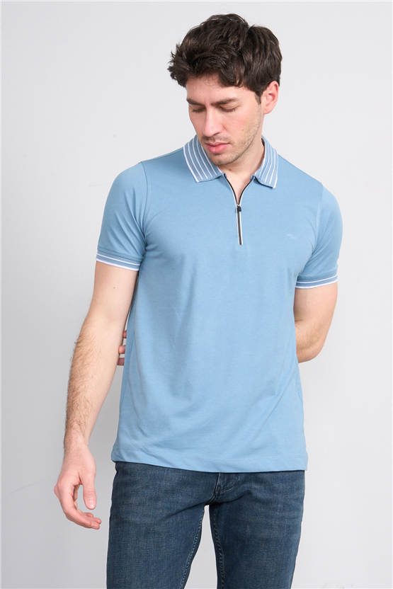 Troy Y26 26537 Prada Erkek Pepe Polo Yak.Cızgılı Fermuarlı T-Shirt