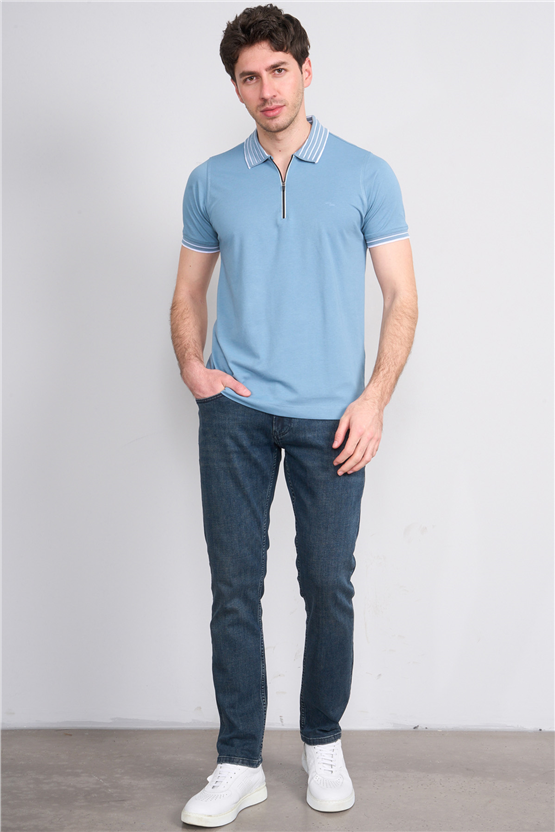 Troy Y26 26537 Prada Erkek Pepe Polo Yak.Cızgılı Fermuarlı T-Shirt