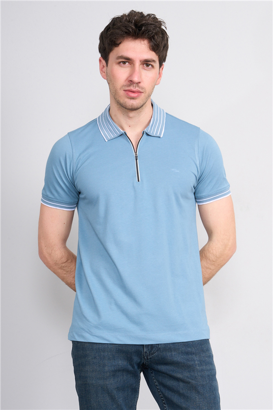 Troy Y26 26537 Prada Erkek Pepe Polo Yak.Cızgılı Fermuarlı T-Shirt