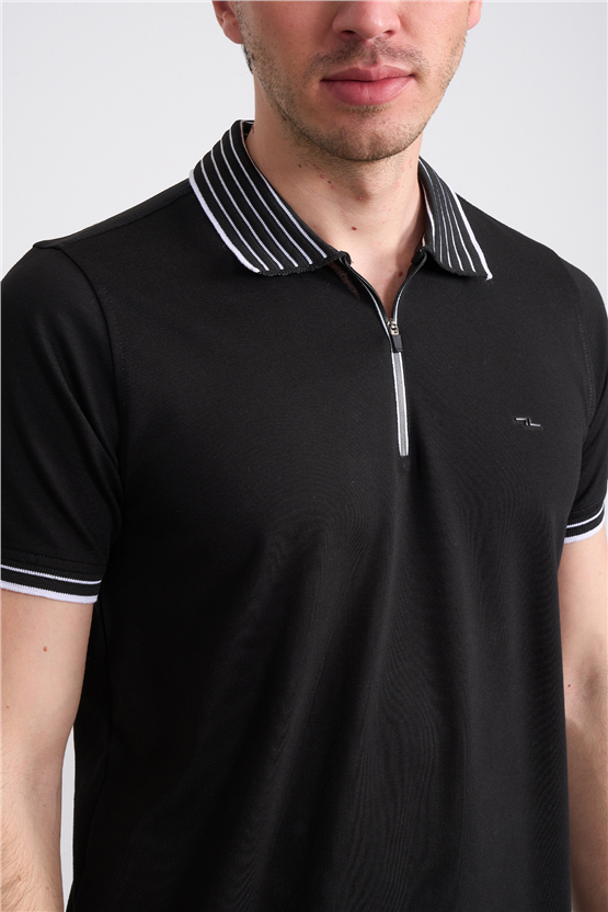 Troy Y26 26537 Siyah Erkek Pepe Polo Yak.Cızgılı Fermuarlı T-Shirt
