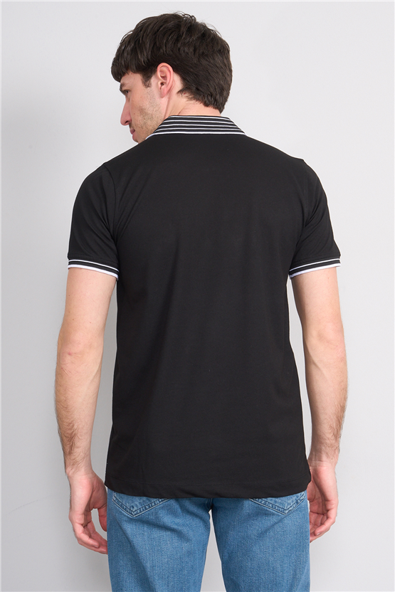 Troy Y26 26537 Siyah Erkek Pepe Polo Yak.Cızgılı Fermuarlı T-Shirt