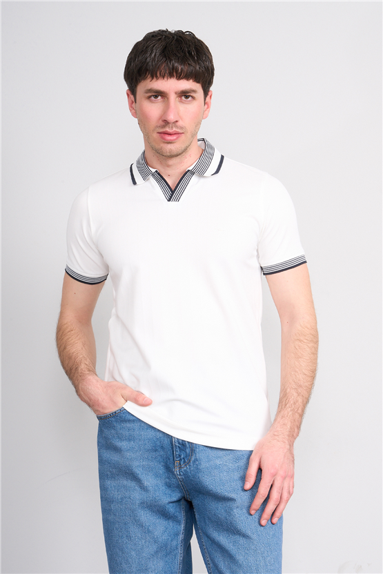 Troy Y26 26542 Beyaz Erkek Cupra V Pat Polo T-Shirt