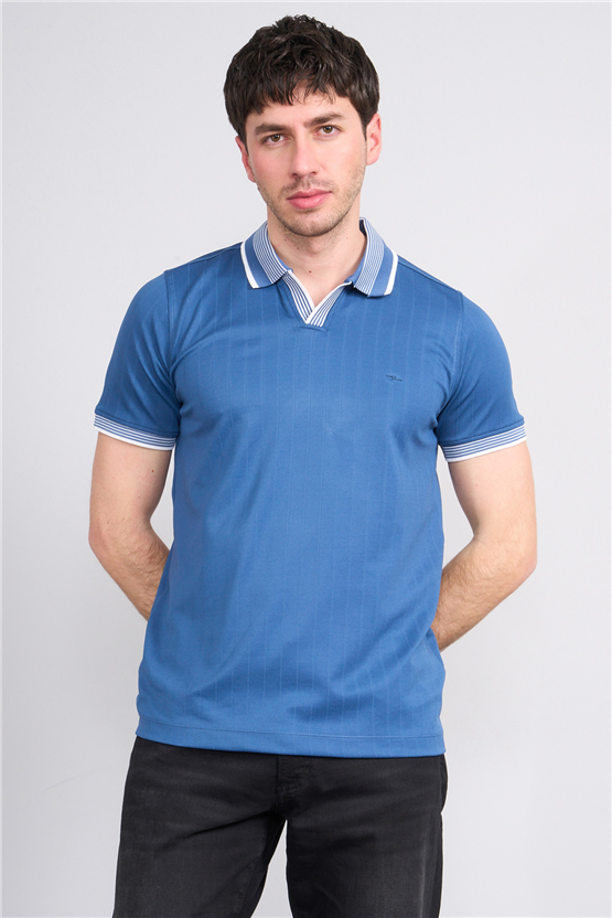Troy Y26 26542 İndigo Erkek Cupra V Pat Polo T-Shirt