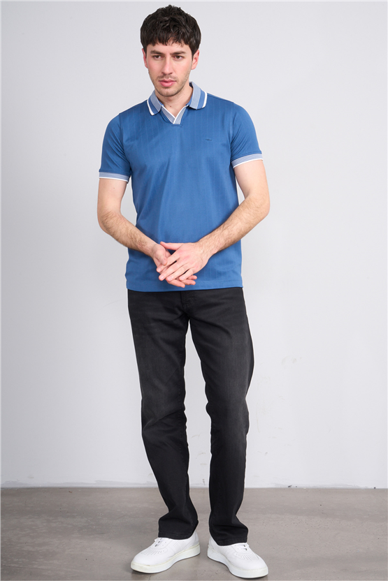 Troy Y26 26542 İndigo Erkek Cupra V Pat Polo T-Shirt