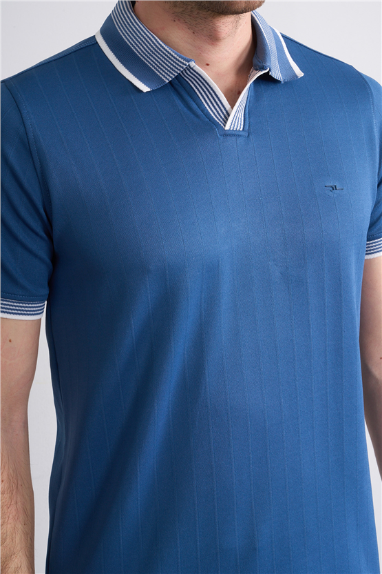 Troy Y26 26542 İndigo Erkek Cupra V Pat Polo T-Shirt