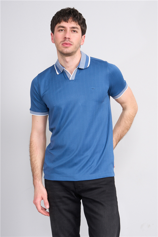 Troy Y26 26542 İndigo Erkek Cupra V Pat Polo T-Shirt