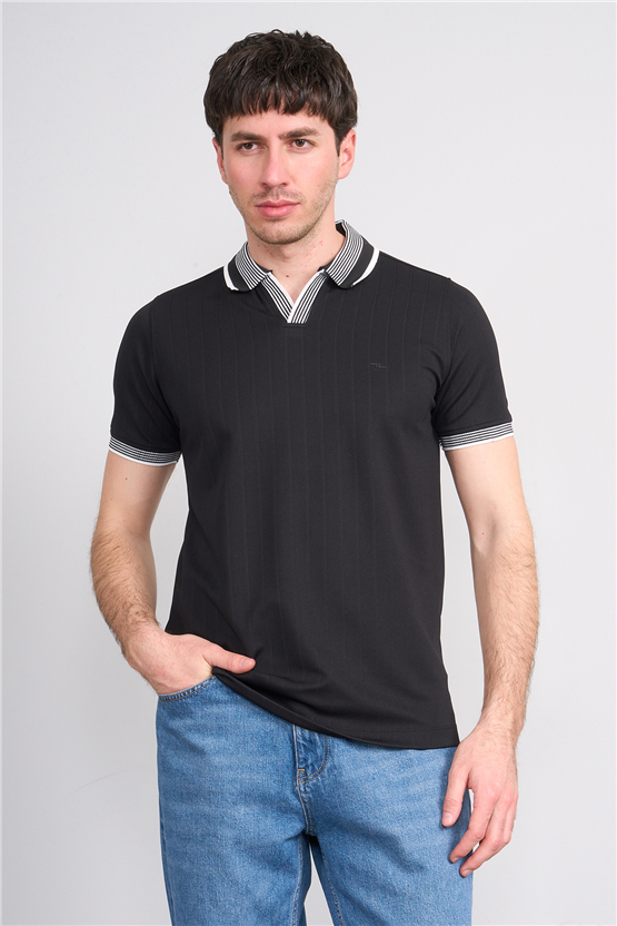 Troy Y26 26542 Siyah Erkek Cupra V Pat Polo T-Shirt
