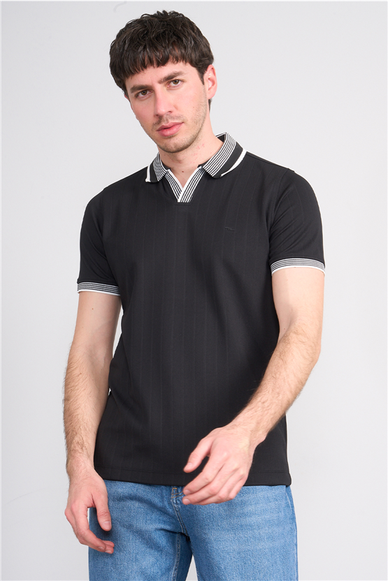 Troy Y26 26542 Siyah Erkek Cupra V Pat Polo T-Shirt