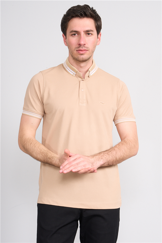 Troy Y26 26544 Bej Erkek Pepe Yakalı T-Shirt