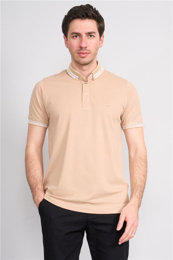 Troy Y26 26544 Bej Erkek Pepe Yakalı T-Shirt