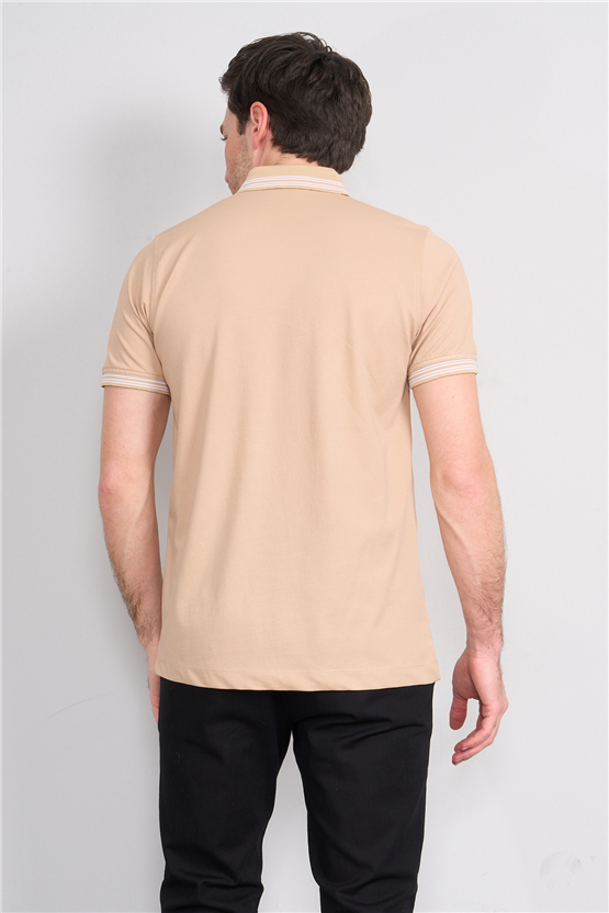Troy Y26 26544 Bej Erkek Pepe Yakalı T-Shirt