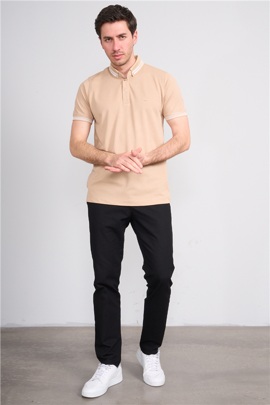 Troy Y26 26544 Bej Erkek Pepe Yakalı T-Shirt
