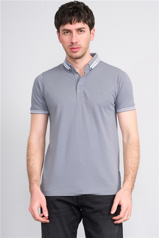 Troy Y26 26544 Gri Erkek Pepe Yakalı T-Shirt
