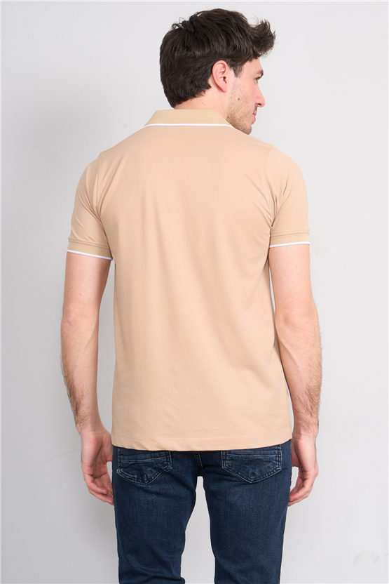 Troy Y26 26545 Bej Erkek Pepe Fermuarlı Polo T-Shirt