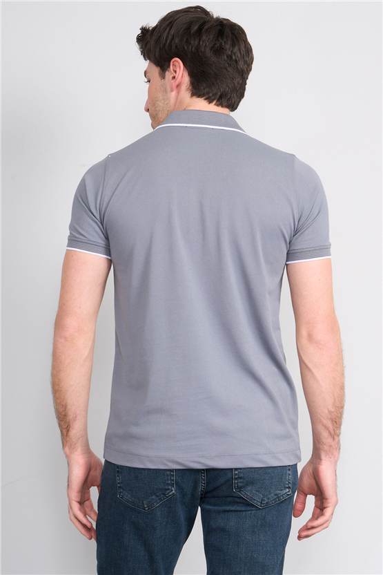 Troy Y26 26545 Gri Erkek Pepe Fermuarlı Polo T-Shirt