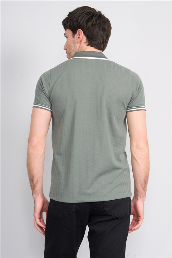 Troy Y26 26550 Çağla Erkek Kare Cızgılı Patlı Polo Yaka T-Shirt
