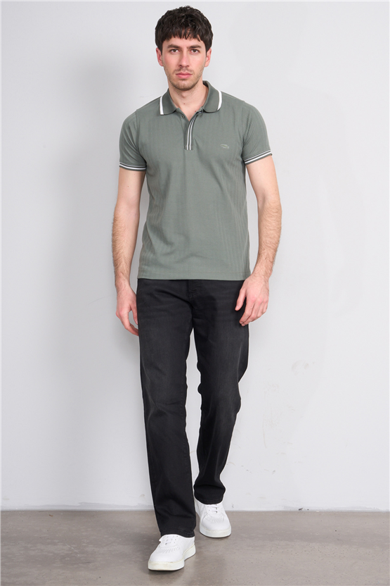 Troy Y26 26550 Çağla Erkek Kare Cızgılı Patlı Polo Yaka T-Shirt