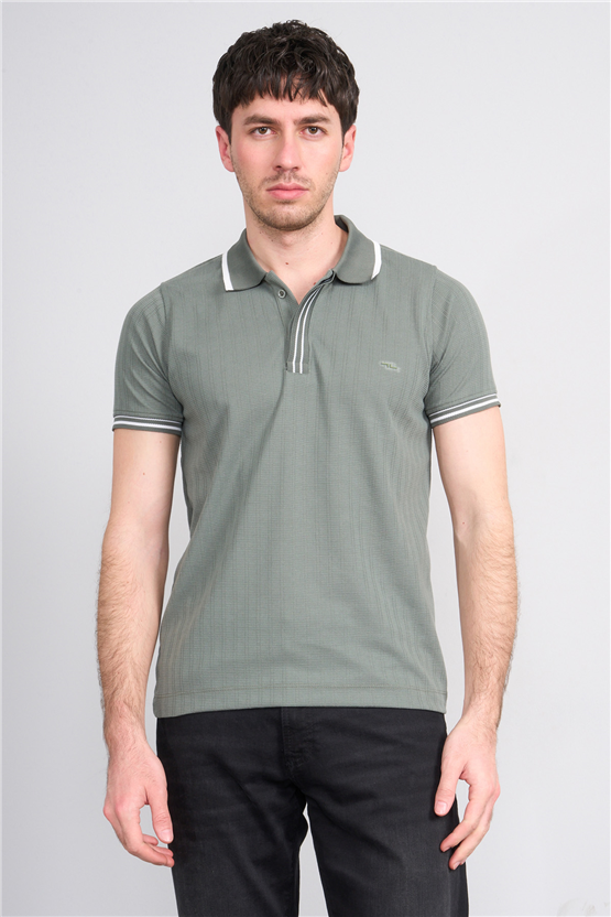 Troy Y26 26550 Çağla Erkek Kare Cızgılı Patlı Polo Yaka T-Shirt