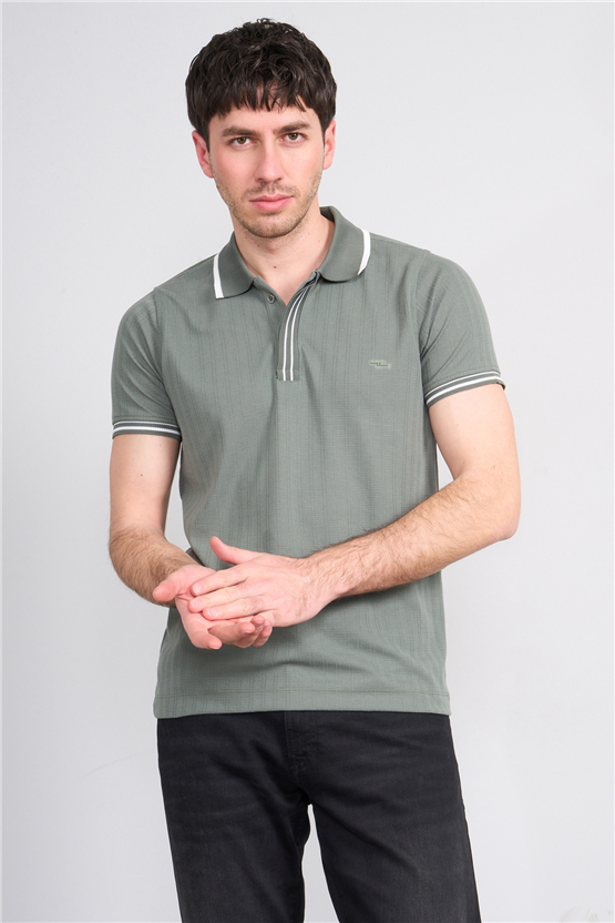 Troy Y26 26550 Çağla Erkek Kare Cızgılı Patlı Polo Yaka T-Shirt