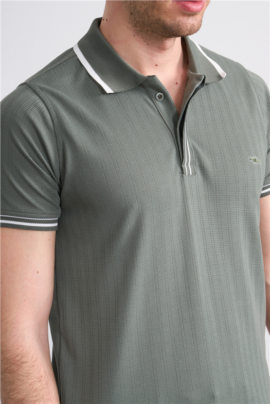 Troy Y26 26550 Çağla Erkek Kare Cızgılı Patlı Polo Yaka T-Shirt