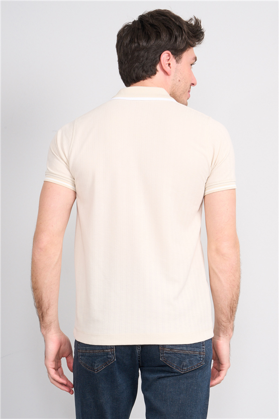 Troy Y26 26550 Kemik Erkek Kare Cızgılı Patlı Polo Yaka T-Shirt