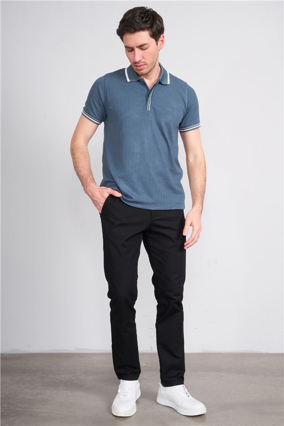 Troy Y26 26550 Petrol Erkek Kare Cızgılı Patlı Polo Yaka T-Shirt