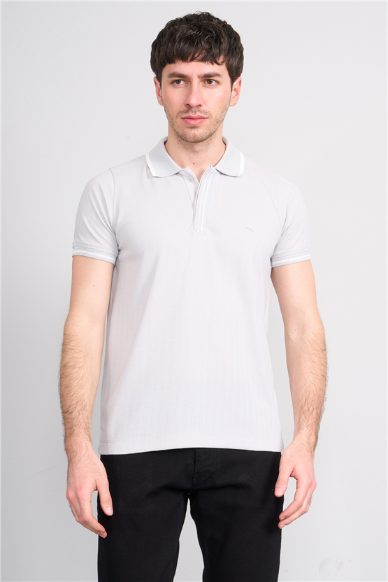Troy Y26 26550 Taş Erkek Kare Cızgılı Patlı Polo Yaka T-Shirt
