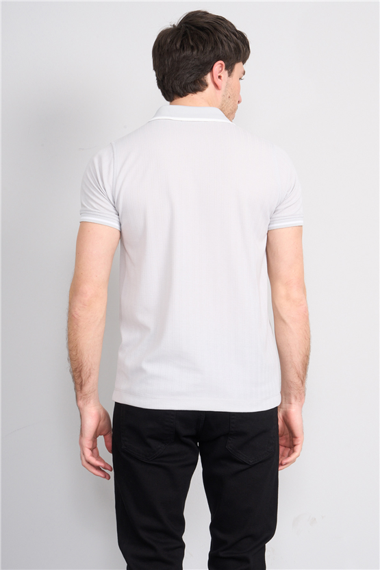 Troy Y26 26550 Taş Erkek Kare Cızgılı Patlı Polo Yaka T-Shirt