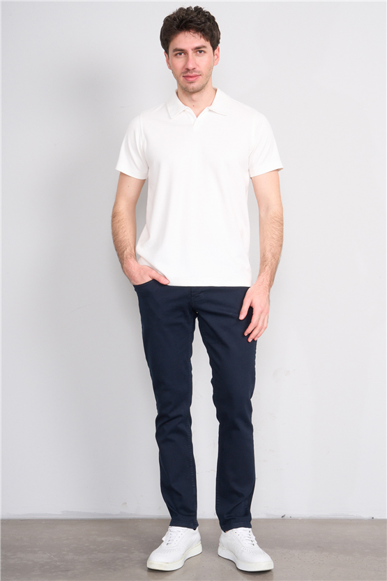 Troy Y26 26551 Beyaz Erkek Cızgılı Oysho V Pat Polo Yaka T-Shirt